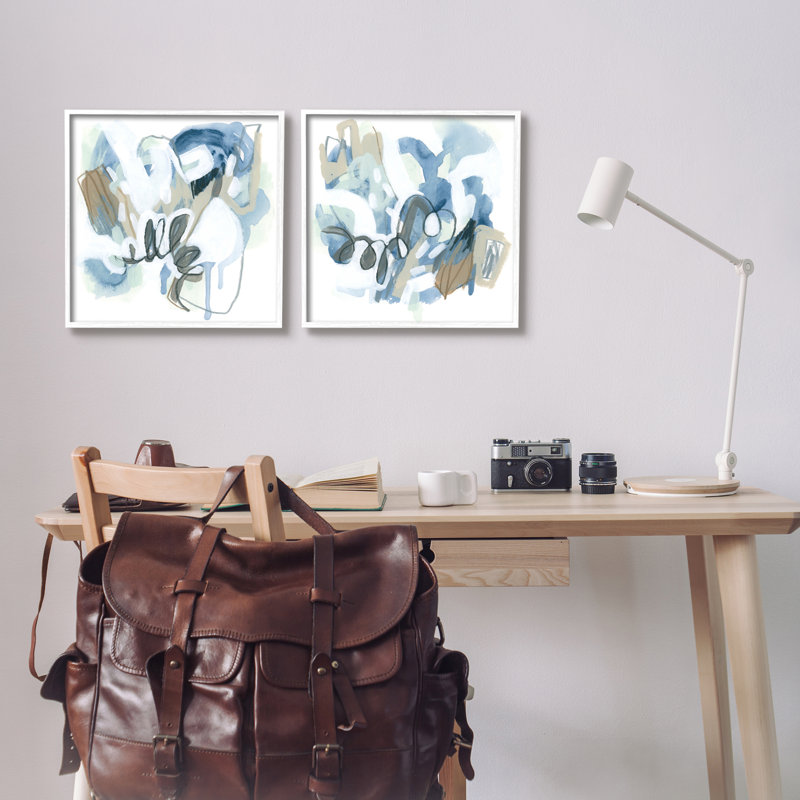 «Abstract Abstract Nautical Squiggles» par June Erica Vess - Ensemble de 2 peintures sur bois, H 17 po x l 34 po x P 1,5 po