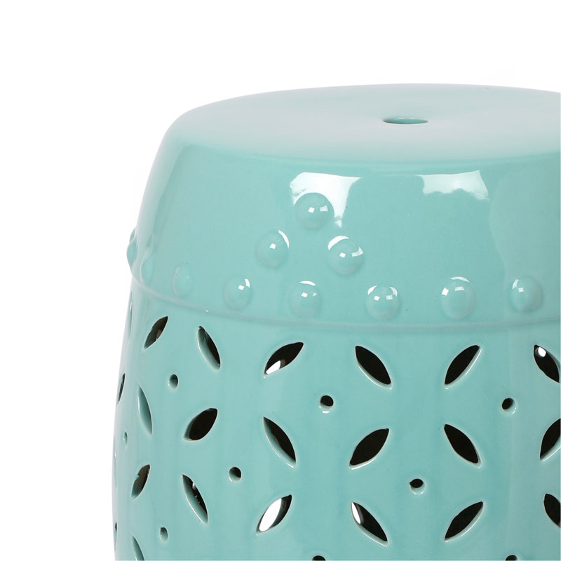 Table d'appoint d'extérieur tambour en céramique, 11", Bleu clair