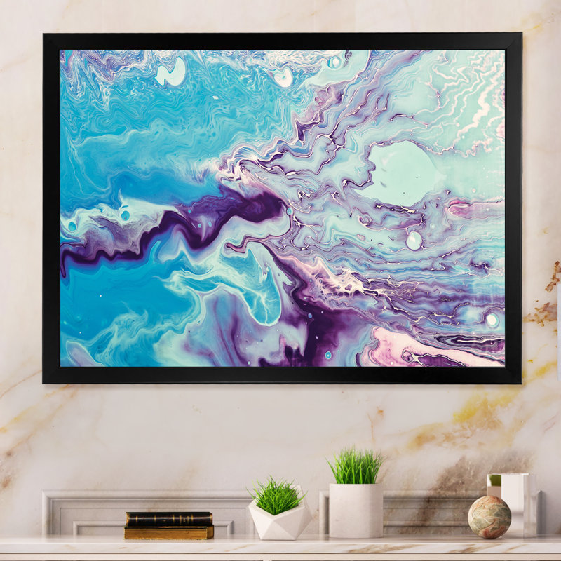 Multi and Blue Marble Fluid Art - Art mural moderne et contemporain sur toile, Impression noire sur toile encadrée