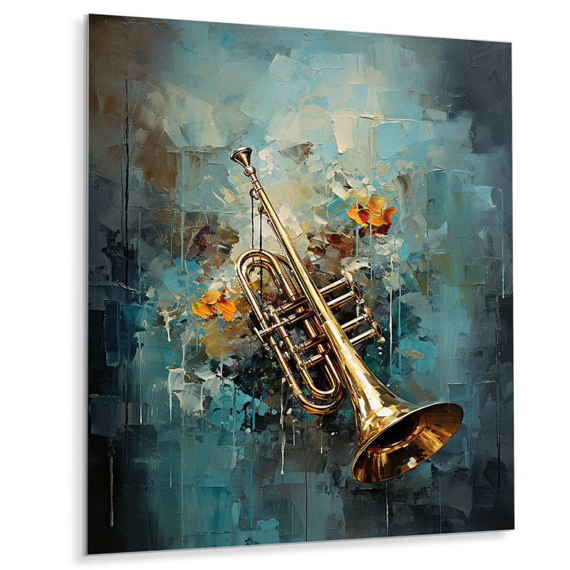 «Trombone Tribute Jazzed Jade I» sur métal, H 32 po x l 16 po x P 1 po