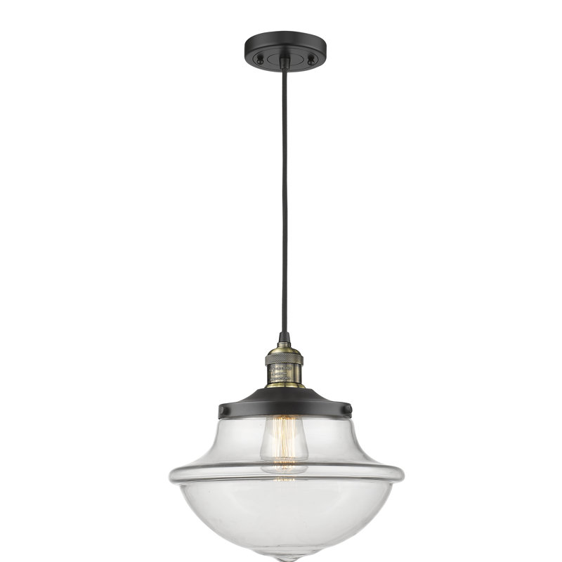 Luminaire suspendu simple à 1 lumière Baptiste, Ampoule DEL 6 watts Vinage, Laiton antique noir, Transparent