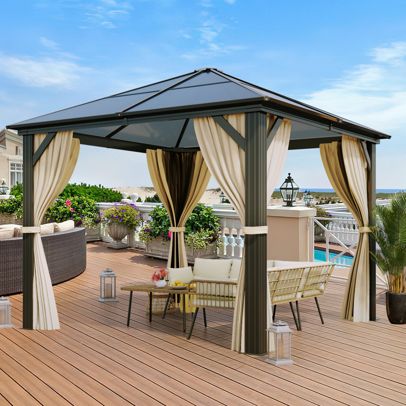 10 Ft. W x 10 Ft. D and 12 Ft. W x 10 Ft. D Patio Gazebo with Curtains, 10 Ft. W x 10 Ft. D