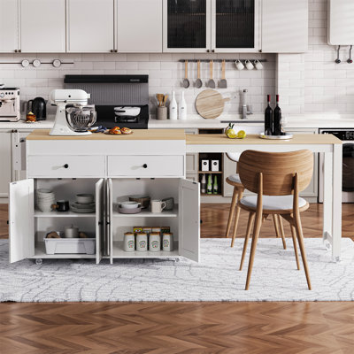 51"W Rolling Kitchen Island with Extendable Table and Multi Storage System by Latitude Run