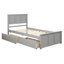 Lit plateforme gris avec 2 tiroirs de rangement et roulettes, fabrication en bois massif et coulissante-733099291