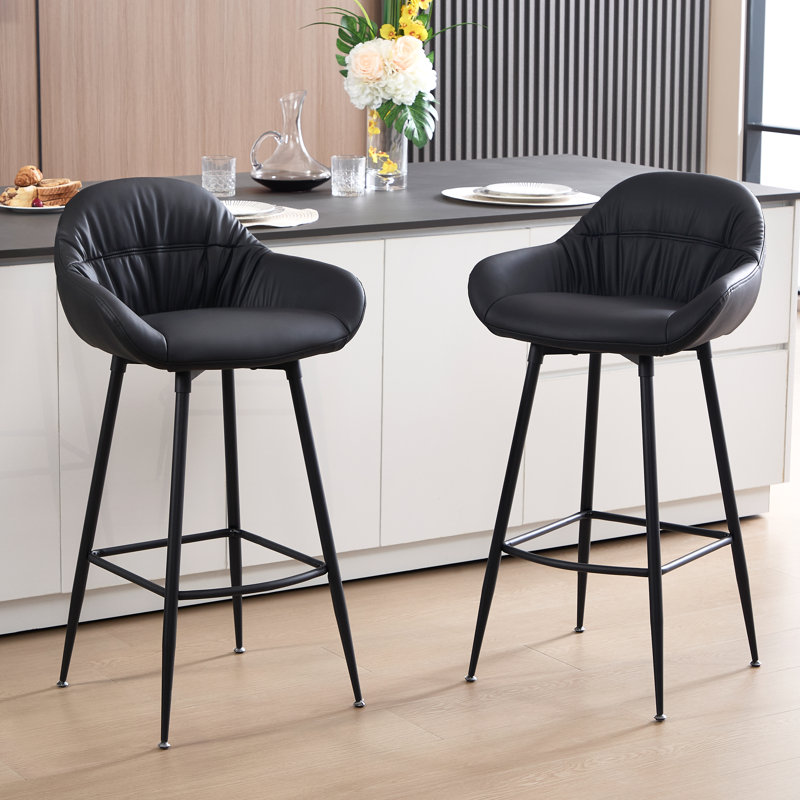 Upholstered Counter Stool with Metal Frame, Black