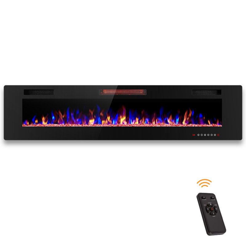 68-Inch Thin Dreamy Electric Fireplace Insert: For Recessed Or Wall-Mounted, Temperature Control At Will, Flame Dance With Remote, Time-Appointed Bliss!