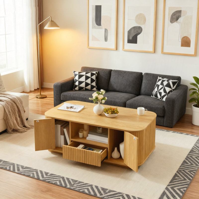 Table basse avec tiroirs et compartiments de rangement, Naturel