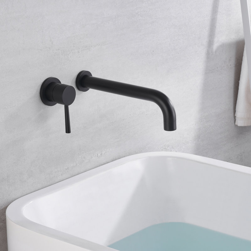 Robinet pour salle de bain à 1 poignée avec robinet pour baignoire à gauche avec valve brute en laiton, Noir mat, Levier