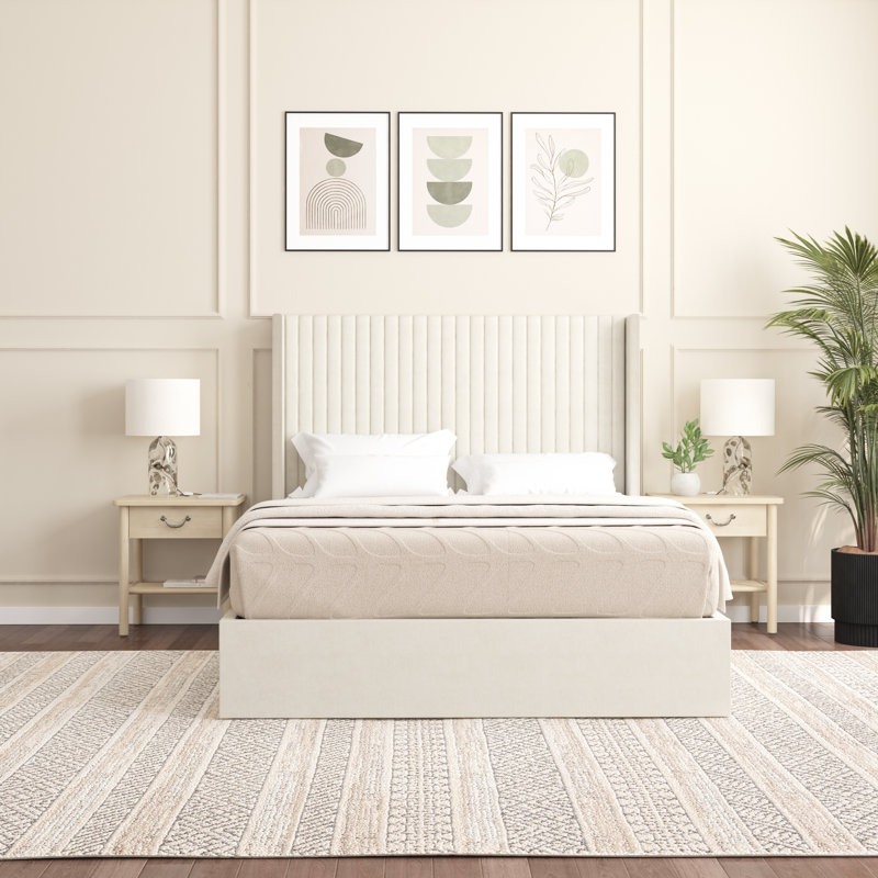 Barkat Upholstered Ottoman Storage Bed, Cream, Double (4'6)