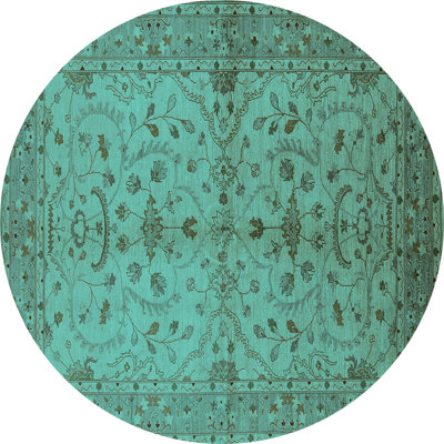 Tapis oriental en laine / polyester tissé à la machine en turquoise / brun