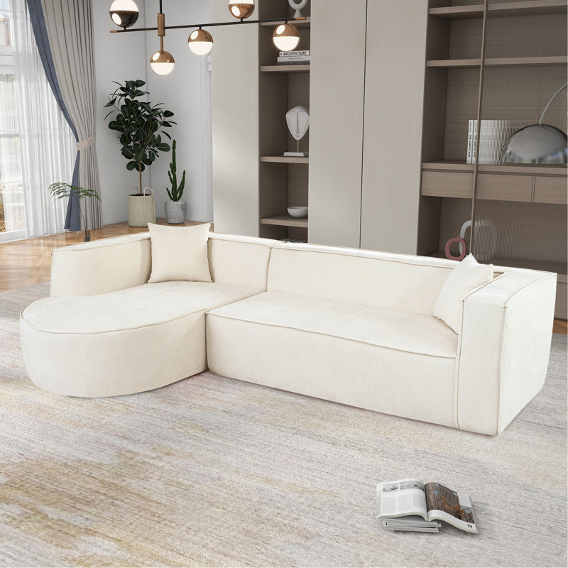 Canapé modulaire de style moderne, canapé modulaire en éponge, canapé modulaire en forme de L avec un design incurvé élégant et un tissu chenille luxueux, deux coussins décoratifs, pour le salon, le bureau