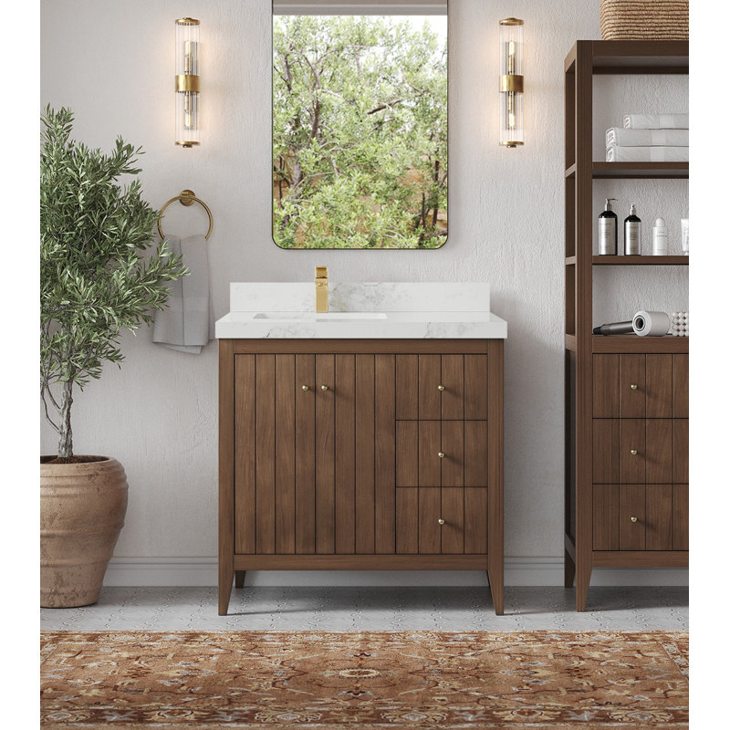 Teck d'Atlanta 36 po X P 22 po De salle de bain Marbre, Calacatta Laza