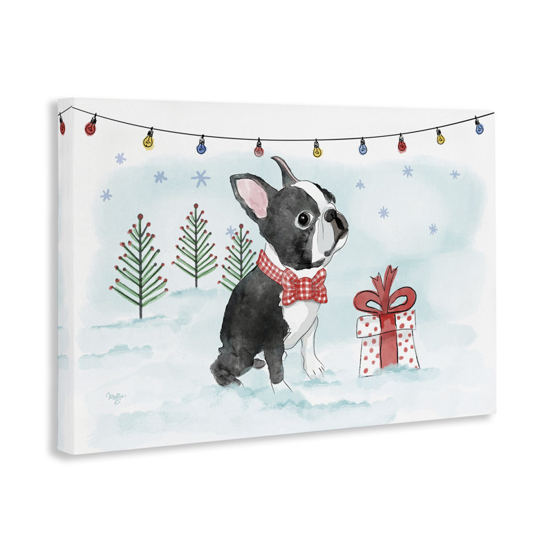 «Snowy Boston Terrier», art mural sur toile par Mollie B., H 16 po x l 16 po