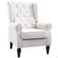 Fauteuil d'appoint capitonné à boutons avec haut dossier à oreilles, accoudoirs rembourrés arrondis et siège rembourré épais, blanc crème-284058371