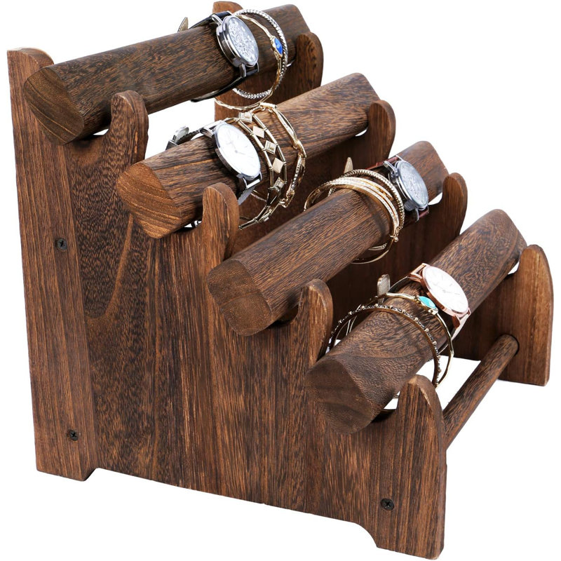 Support à montre ovale en bois à 4 niveaux