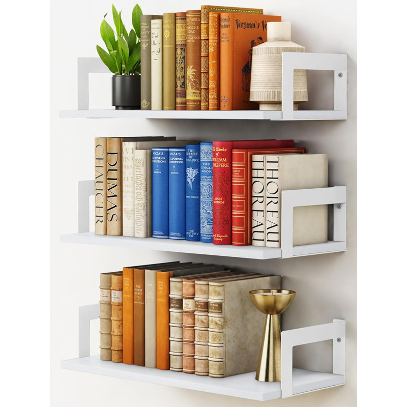 Set Of 3 , 17" Floating Wall Bookshelves, White