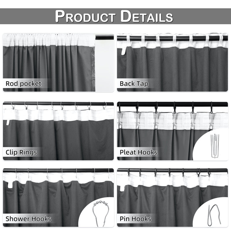 Jekhi Velvet Blackout Pair, 52" W x 96" L, Gray