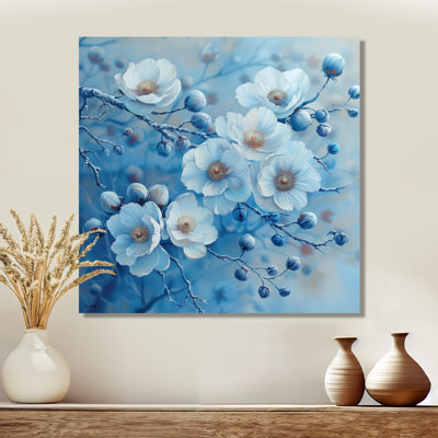 Bleu blanc, coquelicots, hiver, beauté I - coquelicots, art mural, salon