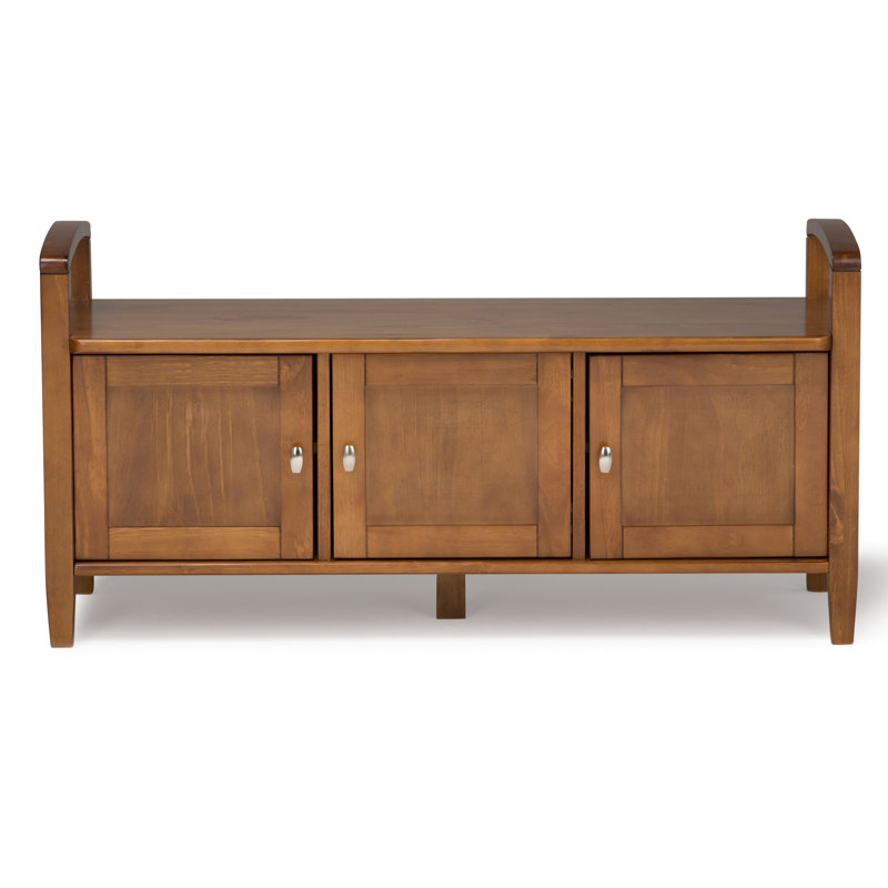 Warm Shaker 44"W Solid Wood Transitional Storage Bench with Lift-Up Lid and Shaker-Style Panels, Light Golden Brown