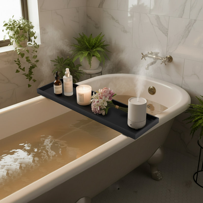 Plateau de baignoire noir en acrylique de 8 mm d'épaisseur, organisateur de rangement rectangulaire pour baignoire de salle de bain à domicile ou à l'hôtel.