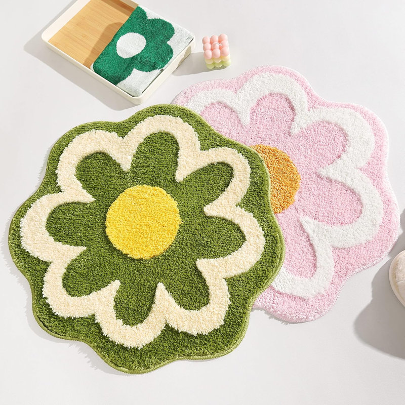 Green Flower Shaped Bath Rug