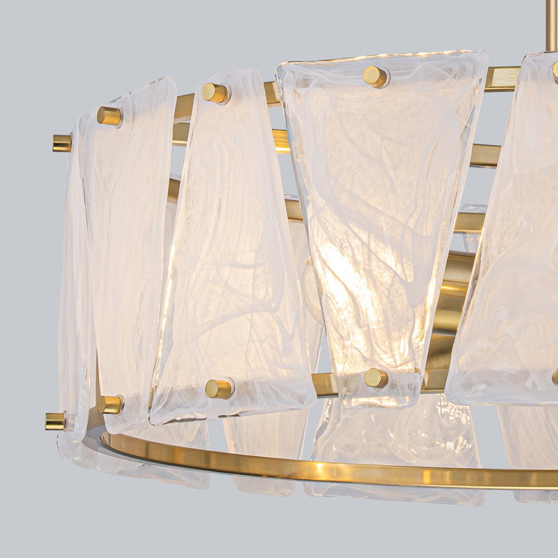 Lowndes cylindriques en laiton de 18 po à 4 lumières avec panneaux en verre texturé nuage, plafonnier moderne à hauteur réglable pour îlot de cuisine Chambre à coucher