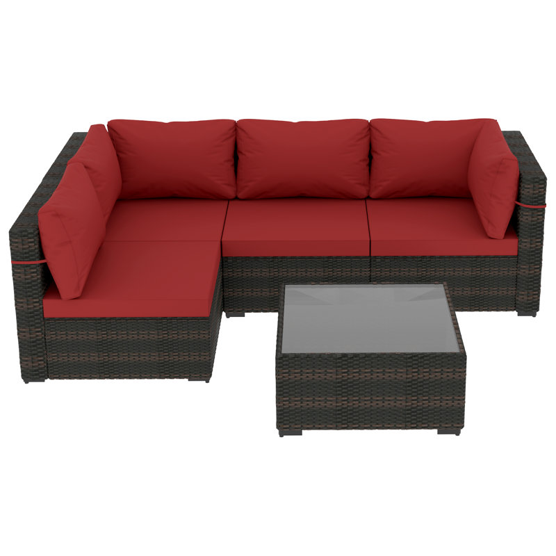 Jaquarious 4 - Person Modular Patio Conversation Set with Cushions, Red