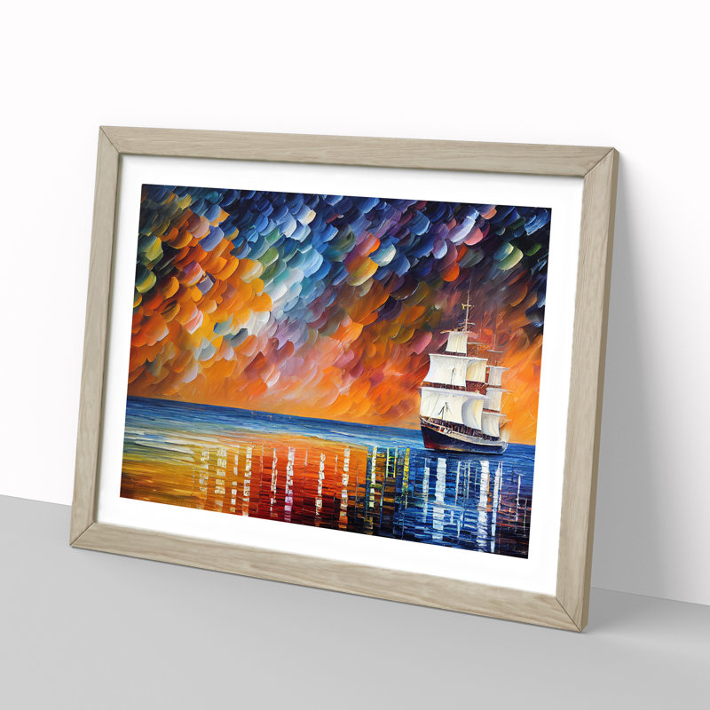 Ship on the Horizon - Framed Print, 25cm H x 34cm W x 2cm D, Oak