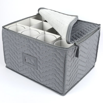 Contenant à verres Lotfancy pour 12 verres à vin, boîte de rangement pour verres à vin avec séparateurs, gris