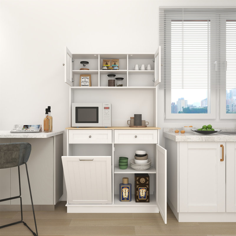 Grande armoire de rangement pour poubelle de cuisine 67,7 po avec 3 tablettes réglables