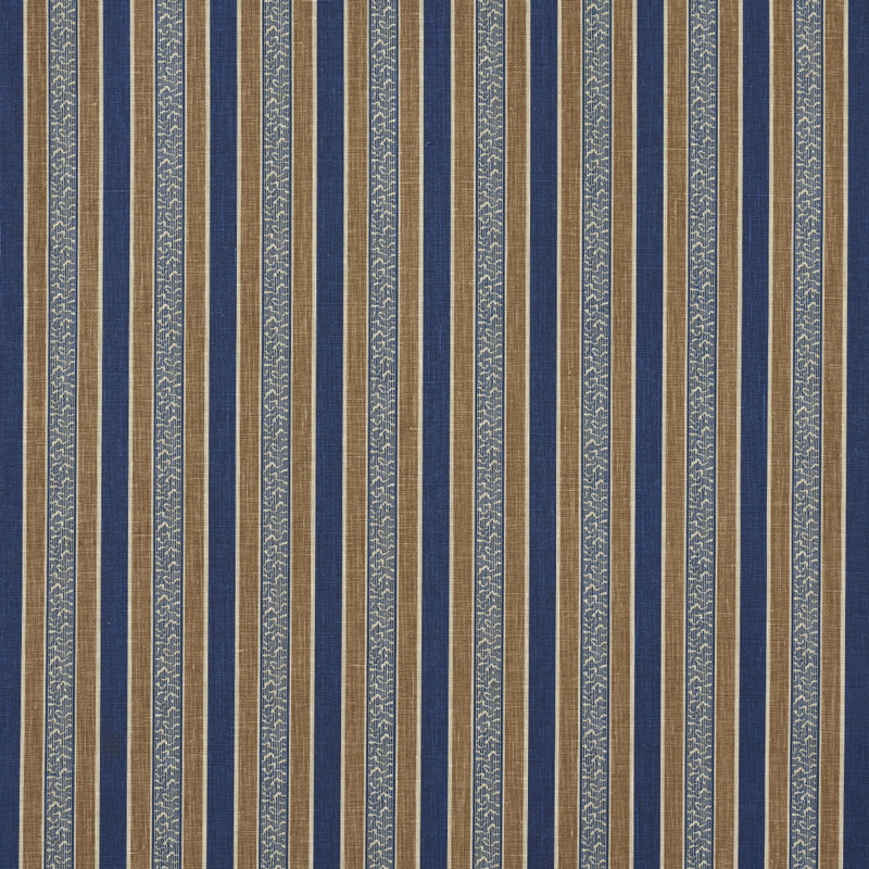 Auguste Stripe Fabric, Marine/Cognac