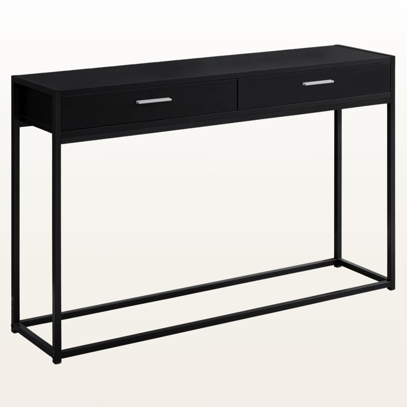 Kallie 2-Drawer Black Finish Metal Frame Entryway Accent Table, 31.74" H X 47.74" W X 11.86" D
