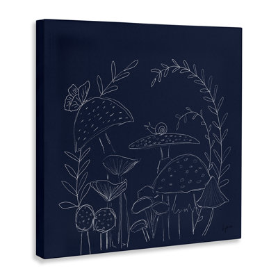 Art mural "Champignons sur toile bleue" par Lucille Price