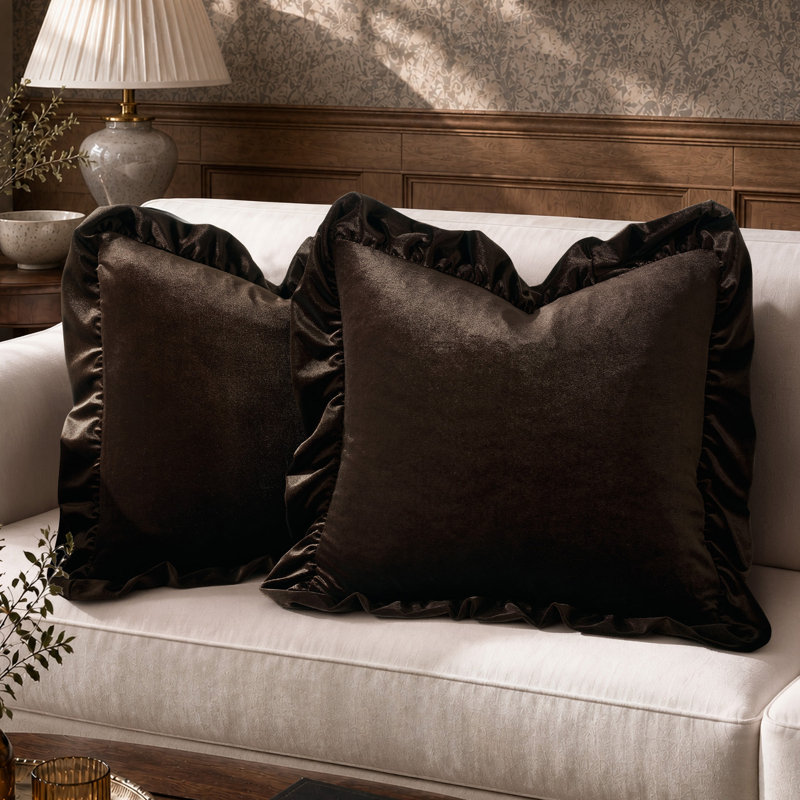 Housses de coussin décoratives luxueuses à volants en velours, pour canapé ou fauteuil., Gold, Square 18"