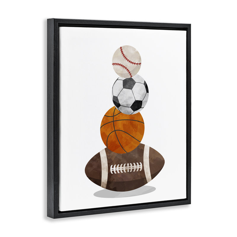Cadre flottant Sports Ball Bunch, design par Christine Simpson Art, H 31 po x l 25 po, Cadre flottant noir de jais