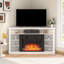  Meuble télé 53 po en coin pour téléviseur de 55 po et moins, meuble télé avec lumières DEL et tablettes réglables, console multimédia, blanc