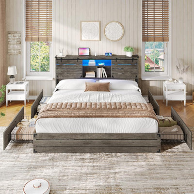 Farmhouse Storage Bed with 4 Drawers