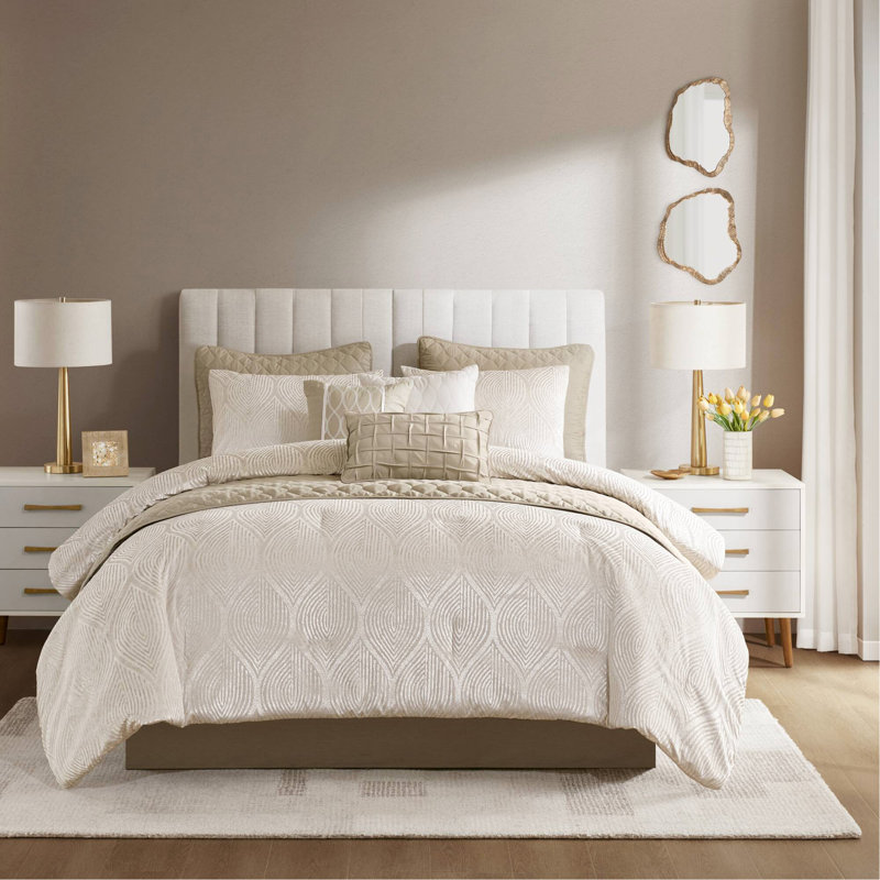 Ensemble d'édredon jacquard 10 pièces Cal King, Champagne