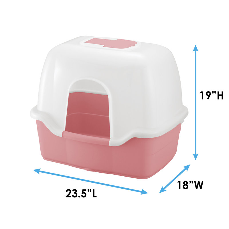 Plastic Enclosed Litter Box with Scoop, Salmon Pink