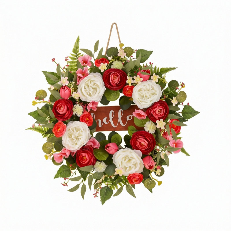 Couronne de porte 19,68 "artificielle en forme d'eucalyptus rose pour le mariage de printemps