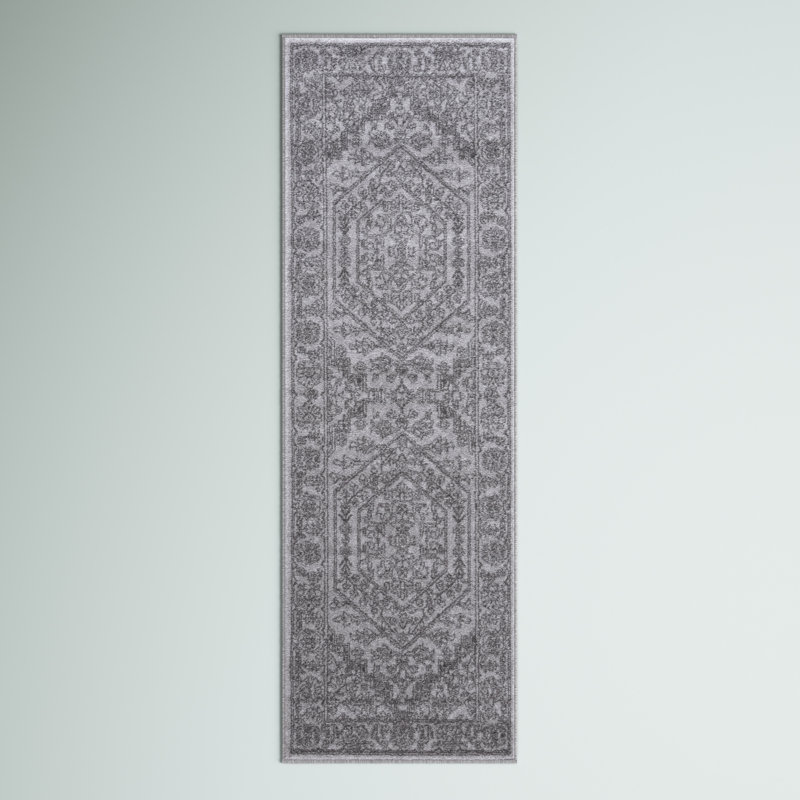 Crowborough Oriental Light Gray/Dark Gray Area Rug, Runner 2'6" x 6'
