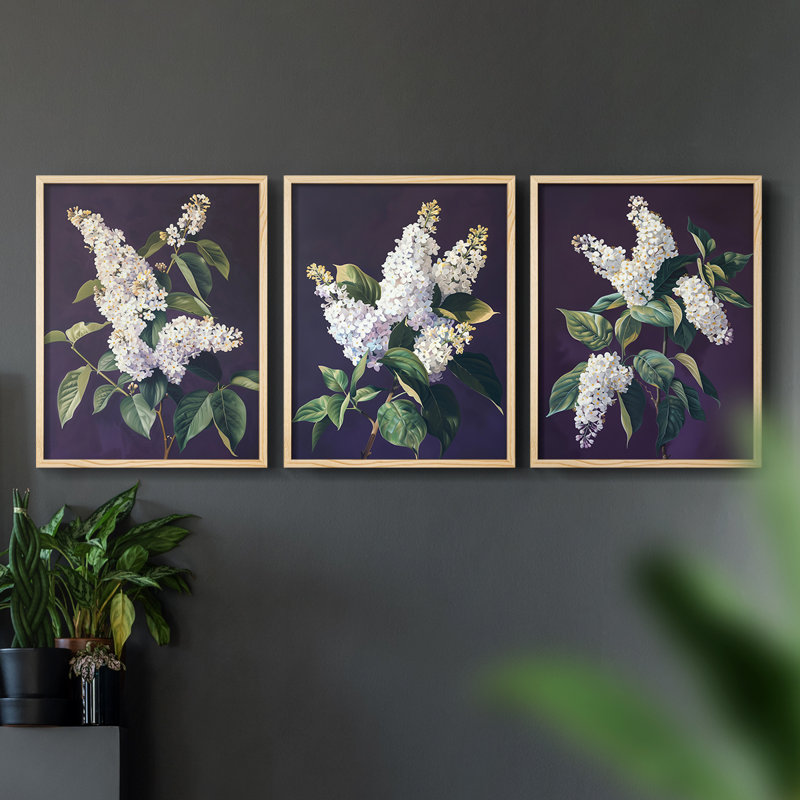 Étude florale série Lxxxx - ensemble de 3 estampes numériques encadrées - prêt à être accroché, Naturel, H 20 po x l 48 po