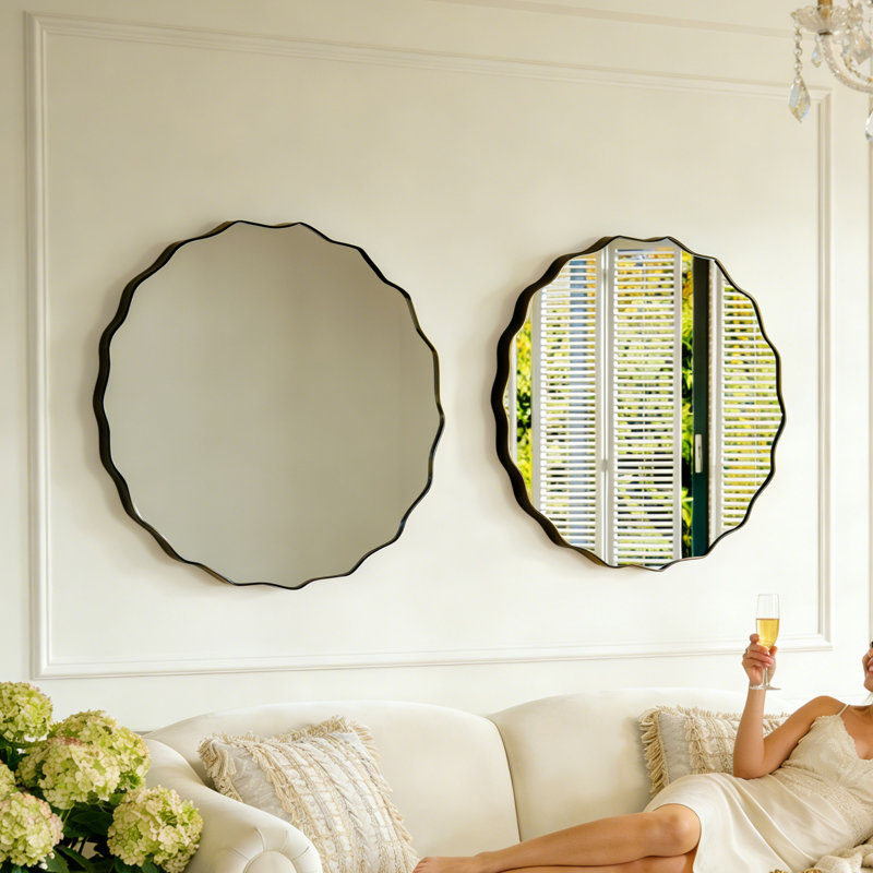 Miroir mural rond rond 32 pouces, miroir décoratif moderne en métal noir pour salle de bain, salon, chambre à coucher, couloir - miroir de meuble-lavabo minimaliste avec verre HD
