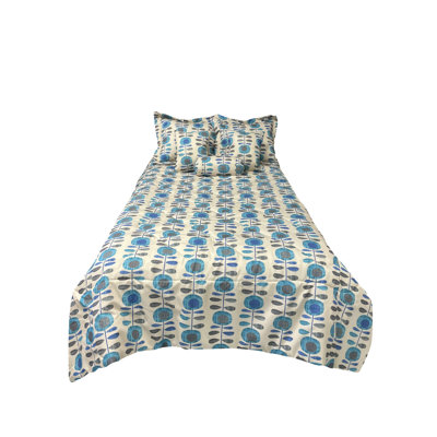 Ensemble d'édredon réversible en mélange de coton bleu