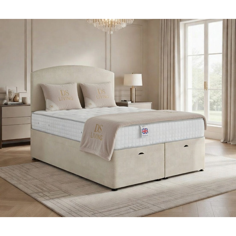 Upholstered Ottoman Bed, Super King, Cream