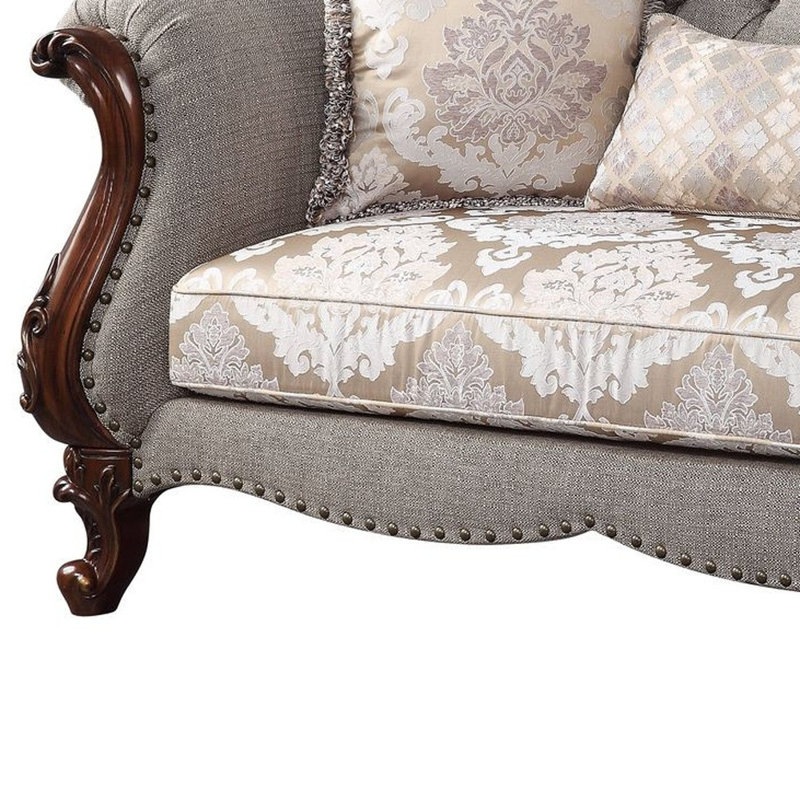 Causeuse et coussins 72 "en lin beige et brun foncé