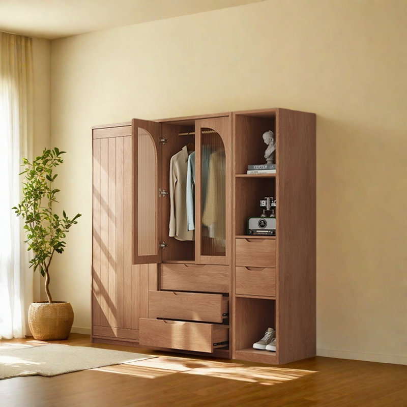 Retro Simple Push Pull Wardrobe,  78.74" H x 62.99" W x 23.62" D