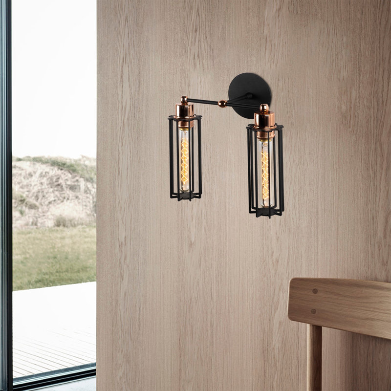 Industrial Wall Lamp, Black Metal Body, 11.0 in Diameter x 11.8 in Height | Socket Type: 2 x E27 Max 40W | IP20 Rated | Perfect for Modern & Vintage Decor | Stylish & Functional Lighting Solution