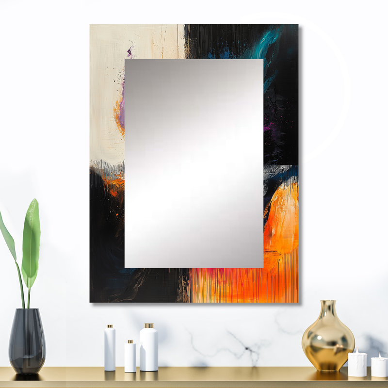 Abstrait noir Maelstrom of Elegance - formes abstraites, miroir mural, miroir noir, impression sur métal, 32 po x 24 po