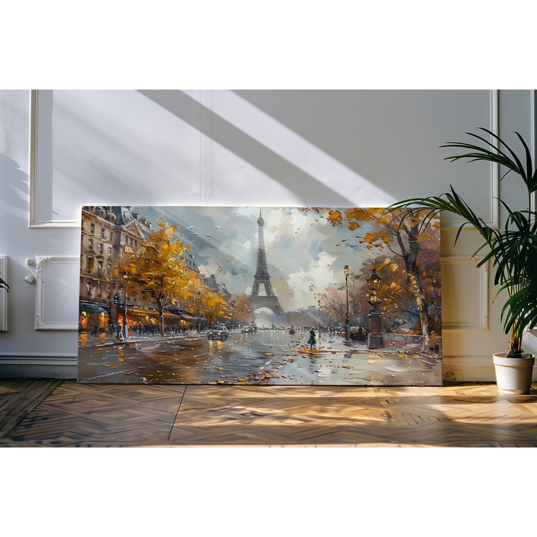 Bilder auf Leinwand 120x60cm Paris Eiffelturm Straße Herbst Herbstblätter Kunstvoll